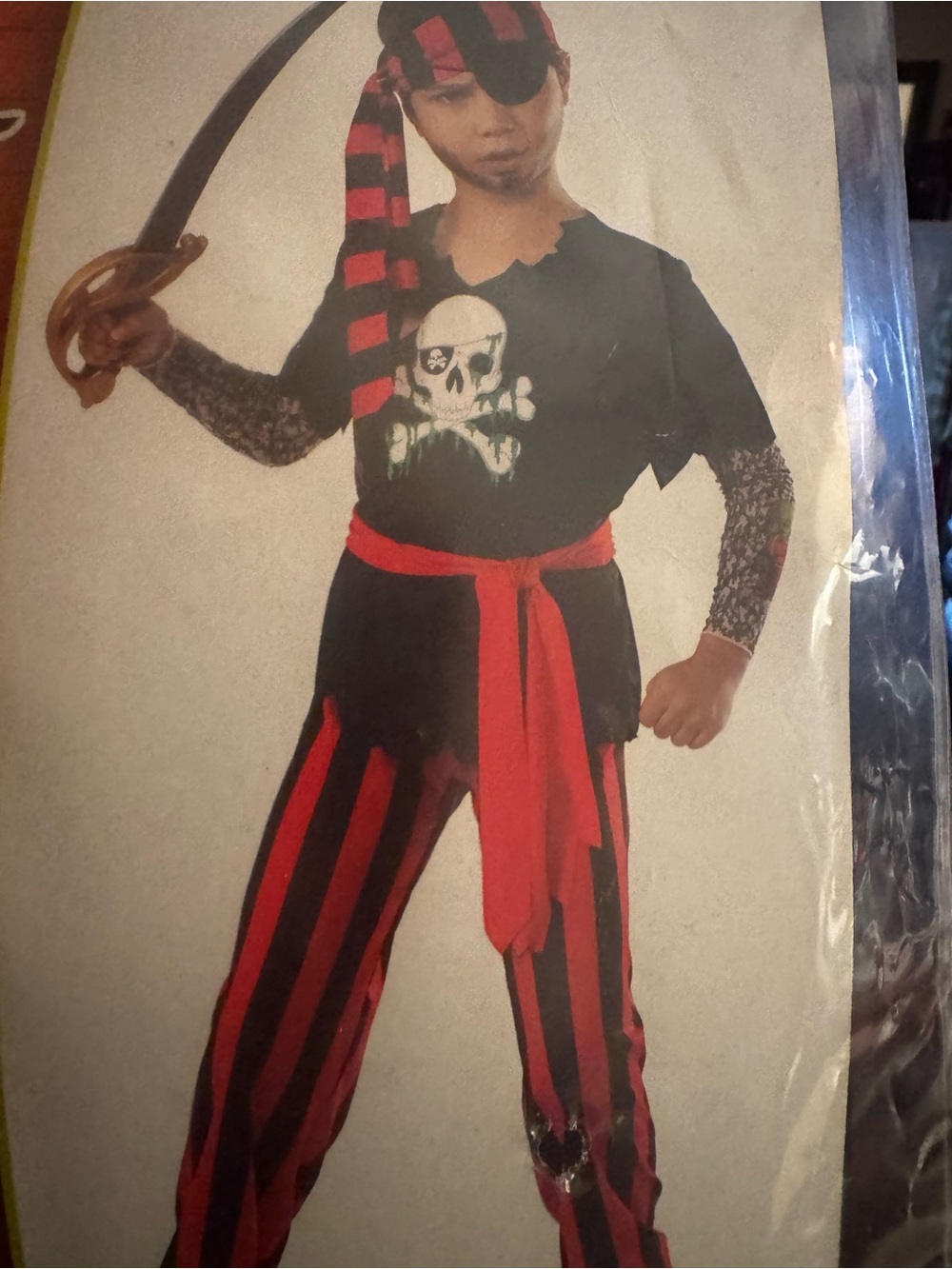 Rubies 6 Pcs. Tattooed Pirate Costume, Boy's Large (10-12) Buccaneer Halloween - Picture 3 of 9